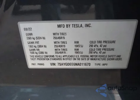 2022 Tesla Model Y Long Range Dual Motor All-Wheel Drive from USA, damaged, VIN 7SAYGDEE6NA011670